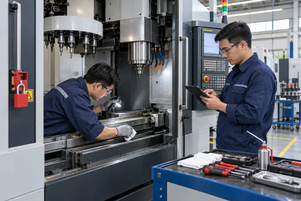 Minh họa bảo trì máy CNC trong xưởng sản xuất