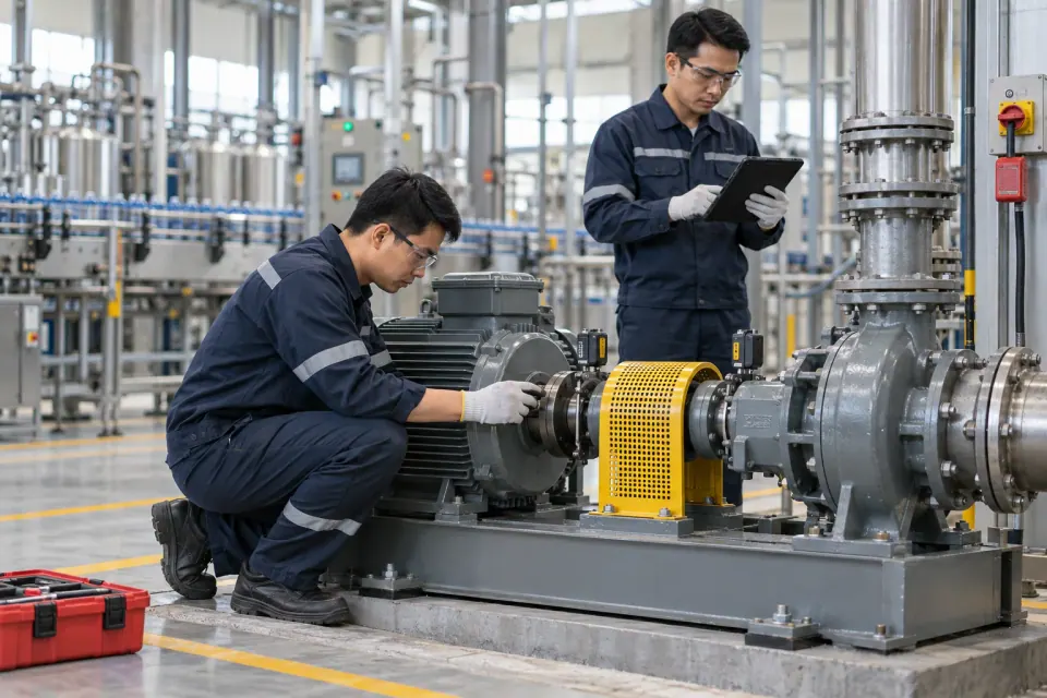 Minh họa kiểm tra cụm động cơ – bơm công nghiệp